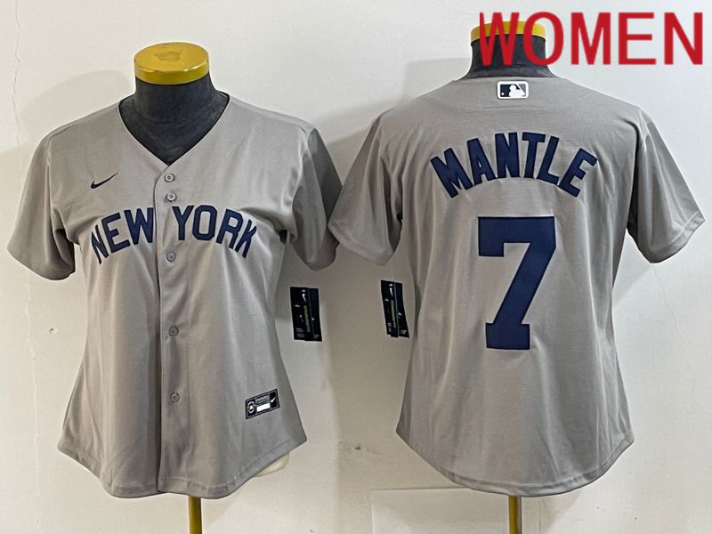 Women New York Yankees #7 Mantle Grey Nike Game 2024 MLB Jersey style 7